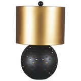 Benzara Metal Frame Table Lamp with Cut Out Base, Black and Gold BM226101 Gold and Black Metal BM226101