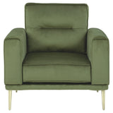 Benzara Fabric Chair with Track Style Armrests and Reversible Back Cushions, Green BM226107 Green Solid wood, Metal, Fabric BM226107