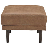 Benzara Mid Century Style Fabric Ottoman with Faux  Wood Tapered Round Legs, Brown BM226113 Brown Solid wood, Fabric, Leatherette BM226113