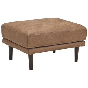 Benzara Mid Century Style Fabric Ottoman with Faux  Wood Tapered Round Legs, Brown BM226113 Brown Solid wood, Fabric, Leatherette BM226113