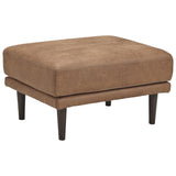 Benzara Mid Century Style Fabric Ottoman with Faux  Wood Tapered Round Legs, Brown BM226113 Brown Solid wood, Fabric, Leatherette BM226113