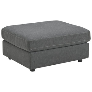 Benzara Fabric Oversized Accent Ottoman with Contrast Stitching, Dark Gray BM226125 Gray Solid wood, Fabric BM226125