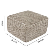 Benzara Handwoven Square Shaped Pouf with Knotted Design and Zipper Closure, Brown BM226128 Brown Fabric BM226128