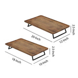 Benzara Wooden Rectangular Top Tray Set with Metal Stand,Set of 2,Brown and Black BM226129 Brown, Black Solid wood, Metal BM226129