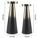 Benzara Metal Candle Holder with Tapered Round Stand, Set of 2, Black and Gold BM226134 Black, Gold Metal BM226134