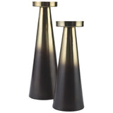 Benzara Metal Candle Holder with Tapered Round Stand, Set of 2, Black and Gold BM226134 Black, Gold Metal BM226134