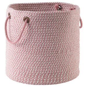Benzara Round Shaped Fabric Basket with Braided Handles, Pink and White BM226135 Pink, White Fabric BM226135