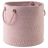 Round Shaped Fabric Basket with Braided Handles, Pink and White