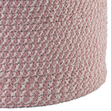Benzara Round Shaped Fabric Basket with Braided Handles, Pink and White BM226135 Pink, White Fabric BM226135