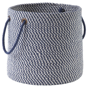 Benzara Round Shaped Fabric Basket with Braided Handles, Blue and White BM226136 Blue, White Fabric BM226136