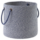 Round Shaped Fabric Basket with Braided Handles, Blue and White