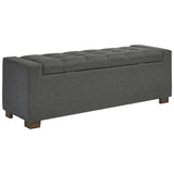 Benzara Fabric Tufted Seat Storage Bench with Block Feet, Dark Gray BM226141 Gray Solid wood, Fabric BM226141