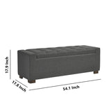 Benzara Fabric Tufted Seat Storage Bench with Block Feet, Dark Gray BM226141 Gray Solid wood, Fabric BM226141