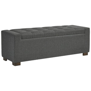 Benzara Fabric Tufted Seat Storage Bench with Block Feet, Dark Gray BM226141 Gray Solid wood, Fabric BM226141