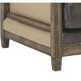 Benzara Square Fabric Accent Chair with Wooden Track Arms and Nailhead Trim, Brown BM226142 Brown Solid wood, Faux leather, Fabric BM226142