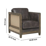 Benzara Square Fabric Accent Chair with Wooden Track Arms and Nailhead Trim, Brown BM226142 Brown Solid wood, Faux leather, Fabric BM226142