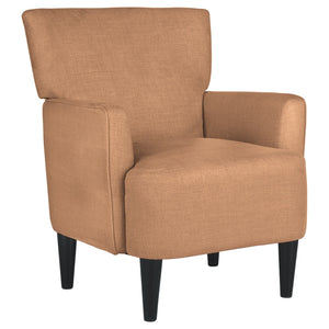 Benzara Fabric Accent Chair with Track Arms and Round Tapered Legs, Brown BM226145 Brown Solid wood, Fabric BM226145