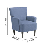 Benzara Fabric Accent Chair with Track Arms and Round Tapered Legs, Blue BM226146 Blue Solid wood, Fabric BM226146