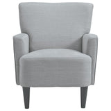 Benzara Fabric Accent Chair with Track Arms and Round Tapered Legs, Light Gray BM226147 Gray Solid wood, Fabric BM226147