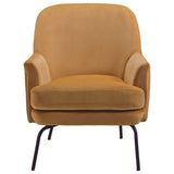 Benzara Fabric Accent Chair with Flared Track Arms and Metal Legs, Dark Yellow BM226152 Yellow Solid wood, Fabric, Metal BM226152