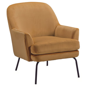 Benzara Fabric Accent Chair with Flared Track Arms and Metal Legs, Dark Yellow BM226152 Yellow Solid wood, Fabric, Metal BM226152