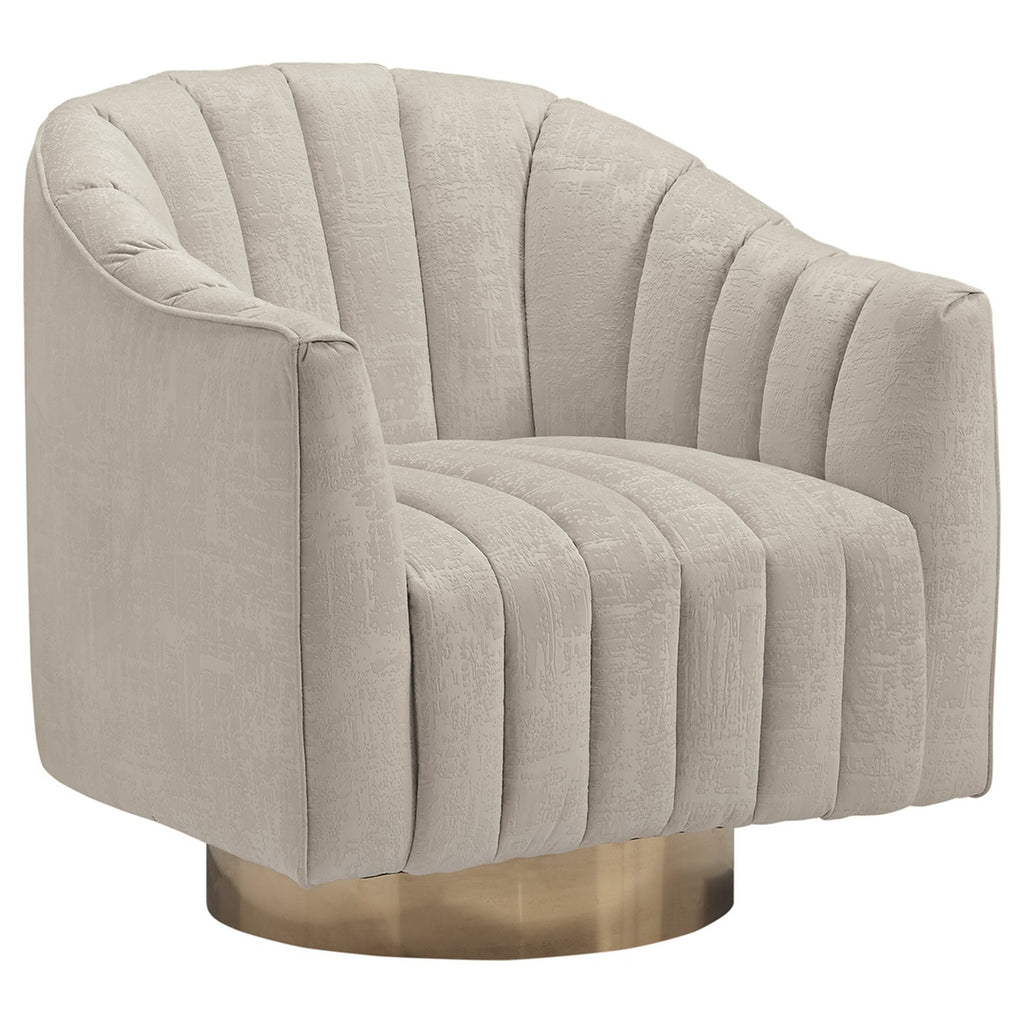 Benzara Fabric Vertical Tufted Swivel Accent Chair with Round Plinth Base,Off white BM226154 Off white Solid wood, Fabric BM226154