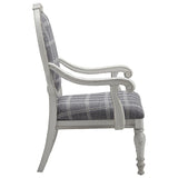 Benzara Fabric Round Padded Back Accent Chair with Plaid Pattern, Gray BM226156 Gray Solid wood, Engineered wood, Fabric BM226156