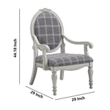 Benzara Fabric Round Padded Back Accent Chair with Plaid Pattern, Gray BM226156 Gray Solid wood, Engineered wood, Fabric BM226156