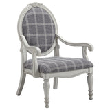 Fabric Round Padded Back Accent Chair with Plaid Pattern, Gray