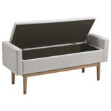 Benzara Tufted Fabric Storage Bench with Low Profile Elevated Arms, Light Gray BM226158 Gray Solid Wood and Fabric BM226158