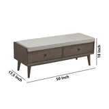 Benzara Reversible Fabric Seat Wooden Storage Bench with 2 Drawers, Taupe Brown BM226159 Brown Solid Wood, Veneer, Engineered wood and Fabric BM226159