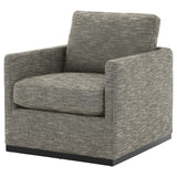 Benzara Swivel Fabric Upholstered Accent Chair with Track Arms and Trim Base, Gray BM226160 Gray Solid Wood and Fabric BM226160