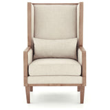 Benzara Wooden Frame Accent Chair with High Wingback and Track Arms,Beige and Brown BM226162 Beige and Brown Solid Wood and Fabric BM226162