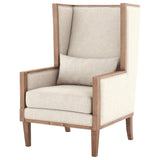 Wooden Frame Accent Chair with High Wingback and Track Arms,Beige and Brown