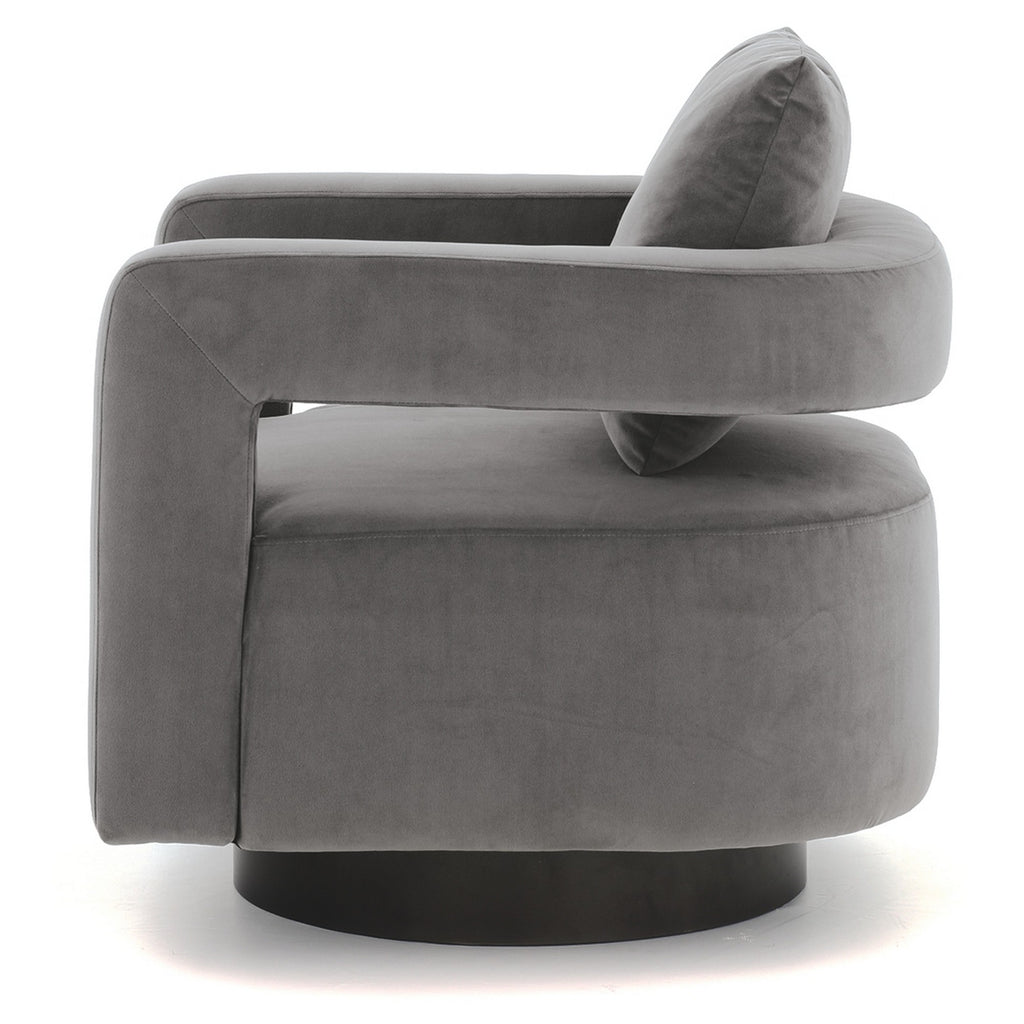 Benzara Swivel Fabric Upholstered Accent Chair with Curved Open Back and Arms, Gray BM226163 Gray Solid Wood, Fabric and Metal BM226163