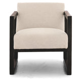 Benzara Fabric Accent Chair with Open Wooden Arms and Extended Sled Base, Beige BM226164 Beige Solid Wood and Fabric BM226164