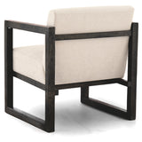 Benzara Fabric Accent Chair with Open Wooden Arms and Extended Sled Base, Beige BM226164 Beige Solid Wood and Fabric BM226164