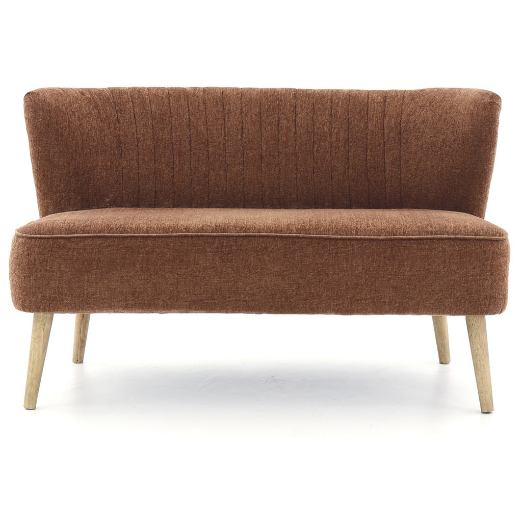 Benzara Curved Channel Stitched Fabric Accent Bench with Wooden Legs, Brown BM226166 Brown Solid Wood and Fabric BM226166