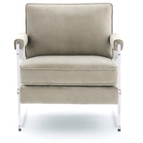 Benzara Fabric Accent Chair with Padded Top Arms and Acrylic Base, Gray and Clear BM226168 Gray and Clear Solid Wood, Fabric and Acrylic BM226168