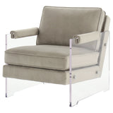 Fabric Accent Chair with Padded Top Arms and Acrylic Base, Gray and Clear
