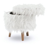 Benzara Removable Top Faux Fur Storage Ottoman with Wooden Legs , White and Brown BM226169 White Solid Wood and Faux Fur BM226169