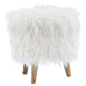 Benzara Removable Top Faux Fur Storage Ottoman with Wooden Legs , White and Brown BM226169 White Solid Wood and Faux Fur BM226169