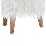 Benzara Removable Top Faux Fur Storage Ottoman with Wooden Legs , White and Brown BM226169 White Solid Wood and Faux Fur BM226169