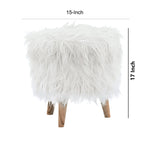 Benzara Removable Top Faux Fur Storage Ottoman with Wooden Legs , White and Brown BM226169 White Solid Wood and Faux Fur BM226169