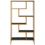 Benzara Metal Frame Bookcase with 5 Tiered Display Glass Shelves, Gold and Black BM226174 Gold and Black Metal and Glass BM226174