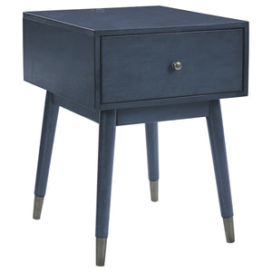 Benzara 1 Drawer Wooden Accent Table with USB Ports and Splayed Legs, Blue BM226176 Blue Solid Wood, Veneer and Engineered wood BM226176