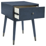 Benzara 1 Drawer Wooden Accent Table with USB Ports and Splayed Legs, Blue BM226176 Blue Solid Wood, Veneer and Engineered wood BM226176