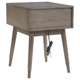 Benzara 1 Drawer Wooden Accent Table with USB Ports and Splayed Legs, Taupe Gray BM226177 Gray Solid Wood, Veneer and Engineered wood BM226177