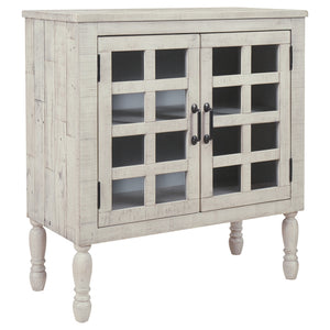 Benzara 2 Glass Inlay Door Wooden Accent Cabinet with Turned Legs, Antique White BM226179 White Solid Wood and Engineered Wood BM226179