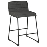 Benzara Channel Stitched Low Back Fabric Barstool with Sled Base, Set of 2, Gray BM226193 Gray Metal and Fabric BM226193